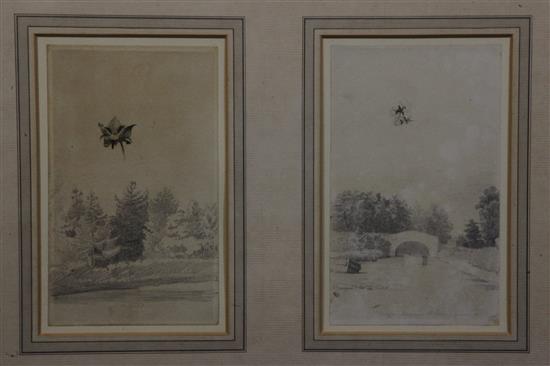 Henry Wyatt (1794-1840) Landscapes, trees and botanical studies, largest 7 x 4.25in., in 6 frames
